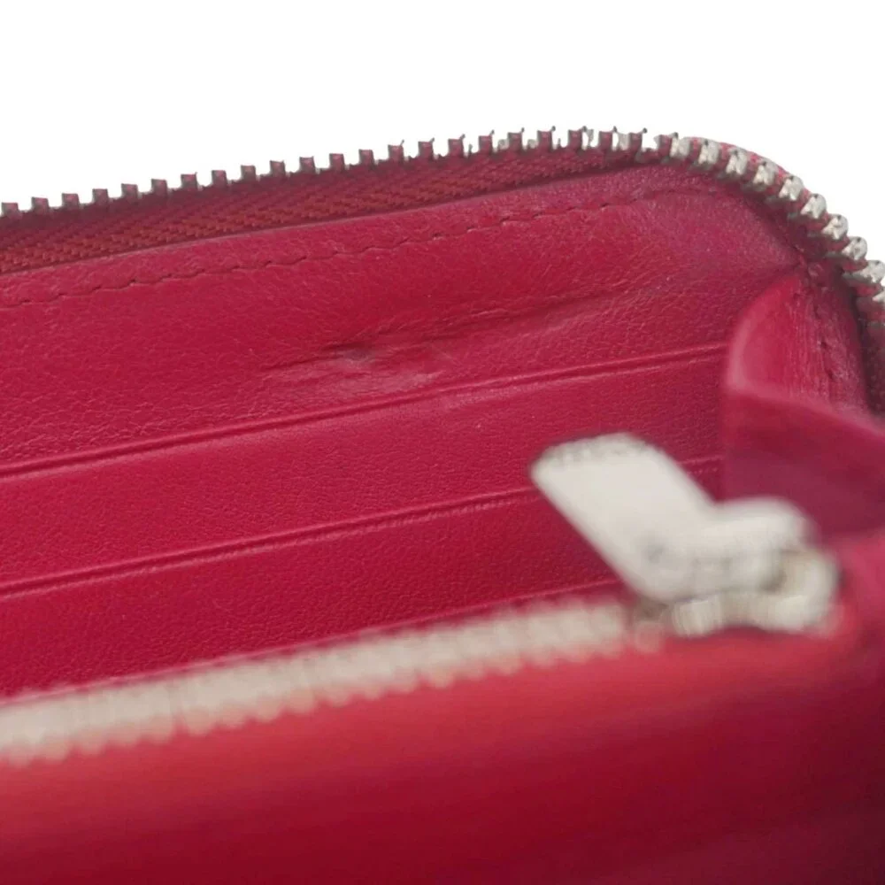 Christian Dior Lady Dior Patent Leather Zippy Wallet Red